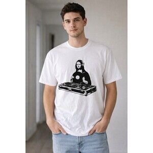 Mona Lisa DJ Art EDM Techno Rave Music Graphic T-Shirt Men Large